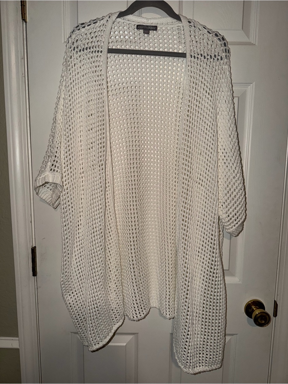Jessica London Plus-Size Open-Weave Crocheted Cream Knit Cardigan‎ Cover-Up
